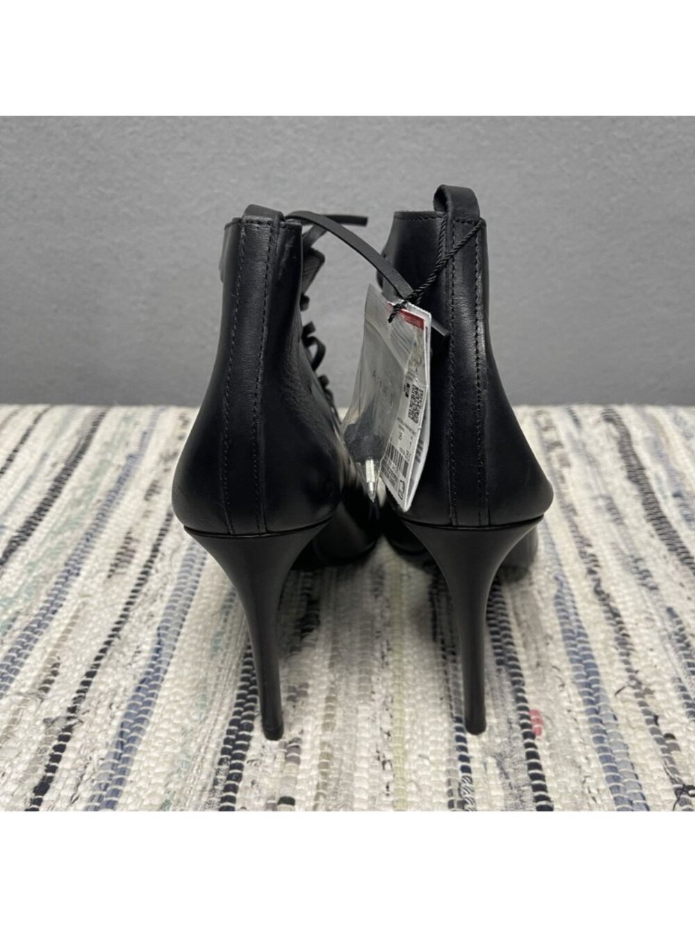 Zara Black Leather Lace-Up Stiletto Booties With Cut-Out Details Size 9 New - Picture 4 of 8